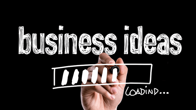Business ideas loading concept written on a black background